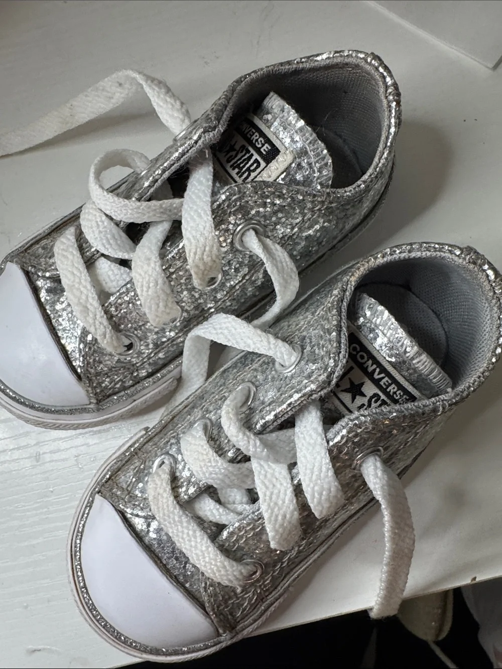 Converse Kids Silver Glitter Low-Top Sneakers with White Accents
